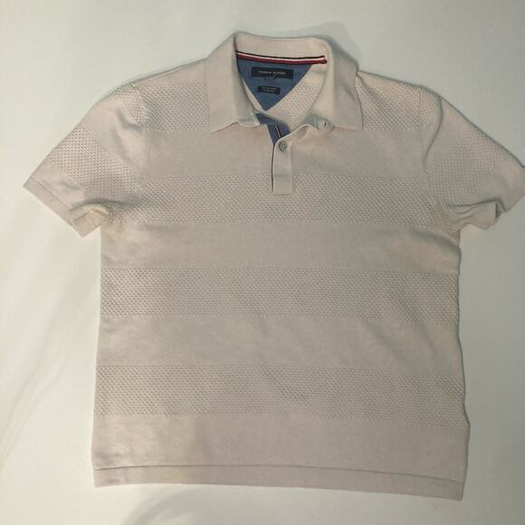 Tommy Hilfiger Men's Cream Textured Polo Shirt Classic Casual - Picture 7 of 9